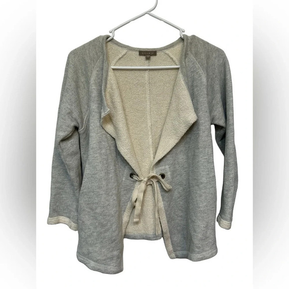 Lilla P French terry 3/4 sleeve grey open front cardigan with tie - Picture 1 of 7
